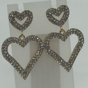 Open Heart Drop Dangle Earrings Made w/ Swarovski Crystal Gold Overlay